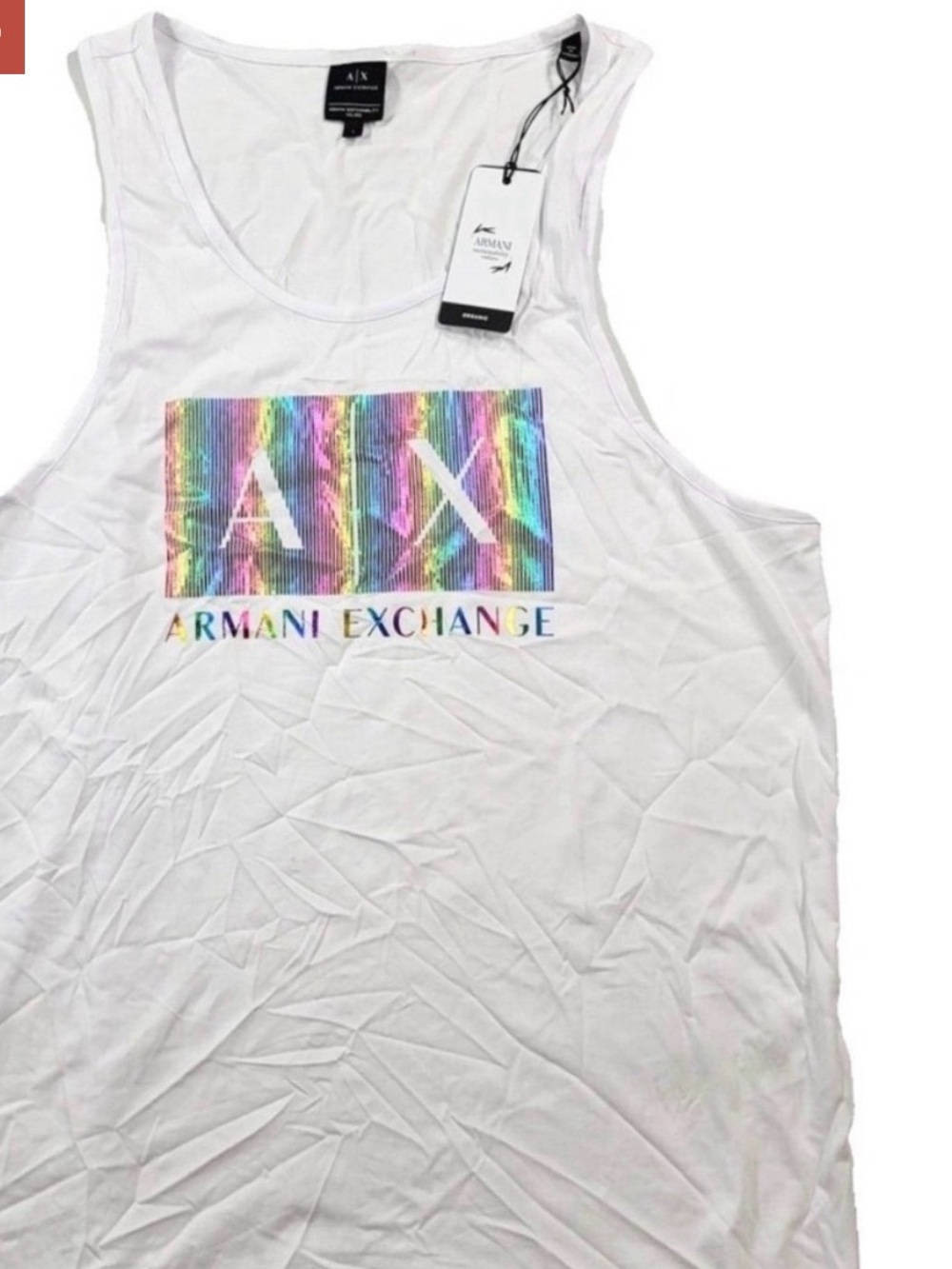 Armani Exchange White Tank with Rainbow Holographic Logo - Picture 3 of 3